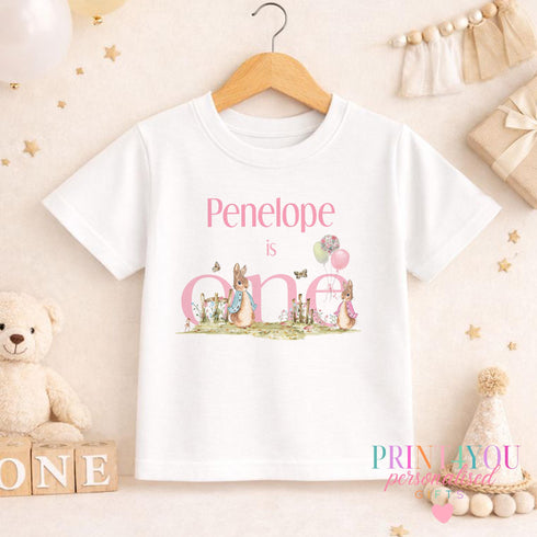 Personalised Bunny Pyjamas – Girls Birthday PJs – Pink Striped Cotton Sleepwear