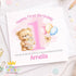 Square greeting card showing the 1st birthday card design