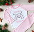 Personalised Pink & White Striped Children's Christmas Pyjamas - Rainbow Name Believes