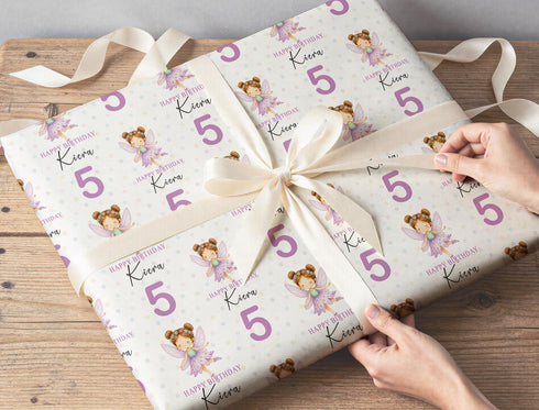 Fairy Birthday Wrapping Paper – Personalised Girls Birthday Wrap with Custom Name & Age