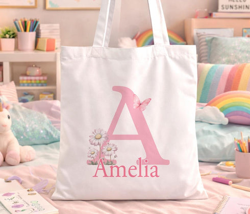 Personalised initial tote bag girls custom name bag pink letter bag kids school bag birthday gift UK