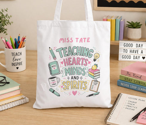 Personalised Teacher Tote – Custom Cotton Tote Bag With Long Shoulder Straps