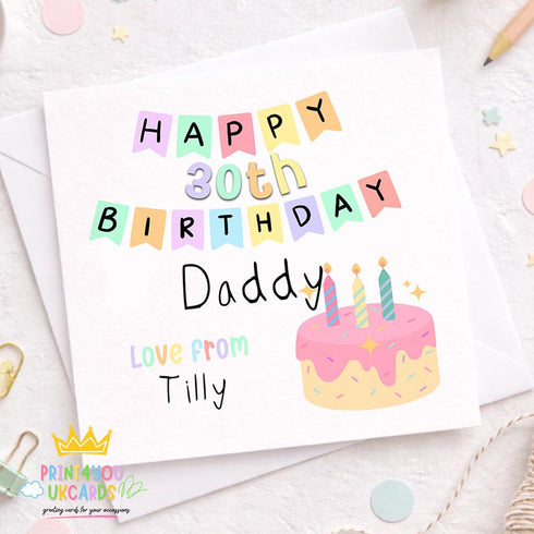 Personalised Birthday Card – Custom Age & Relation With Pastel Bunting, Cake Design
