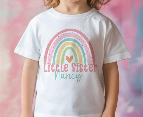 Personalised Big Middle and Little Sister Rainbow Cotton T-Shirts - Ideal Gift for New Siblings Pregnancy Announcement