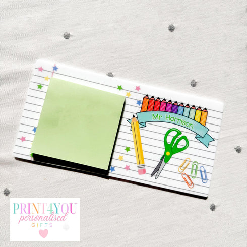 Personalised Teacher Gift, Acrylic Plaque with Sticky Note Pad - Desk Gift, End of Term Gift Ideas
