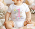 Personalised Pastel Pink Giraffe 1st Birthday Outfit | Baby Girl Vest, Bib, Sleepsuit or T-Shirt | Custom Name | First Birthday Gift