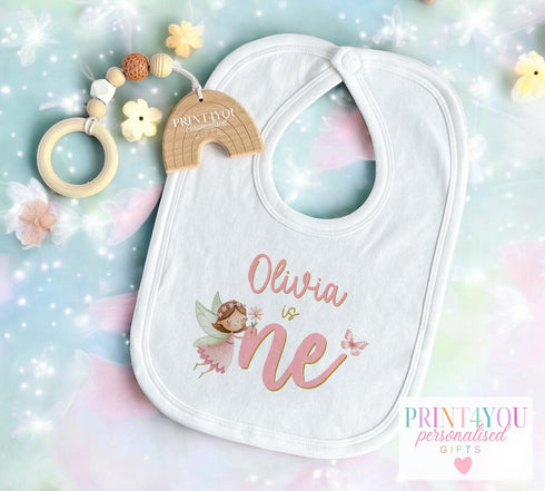 Fairy 1st Birthday Personalised Baby Outfit | "Is One" Vest, T-Shirt, Bib or Sleepsuit | Pink Fairy Design | DTG Printed