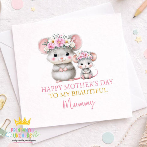 Square greeting card showing the mothers day card design