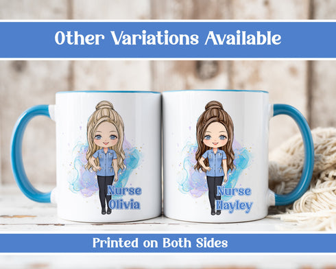Personalised Nurse mug gift- Thank You Nurse Gift, International Nurses Day, Nurse Graduation - Customisable Skin Tones and Hair Shades