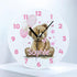 Personalised Childrens Acrylic Clock - Pink Teddy Bear with Balloons Ideal New Baby Girl Gift - 245cm Wide.