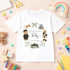 Personalised nursery leaver t-shirt featuring graduation teddy bear, books, balloons and school theme design with custom name, nursery name and year in sage green colours