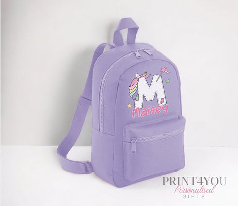 Personalised Kids Backpack, School Rucksack, Nursery Bag, Other colours, Unicorn Initial and name