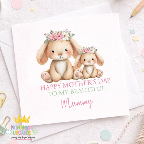 Square greeting card showing the mothers day card design