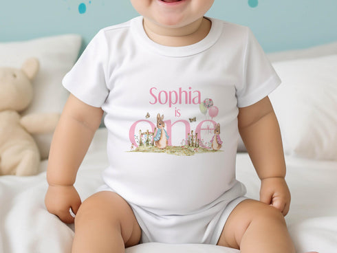 Personalised Bunny Pyjamas – Girls Birthday PJs – Pink Striped Cotton Sleepwear - Vest