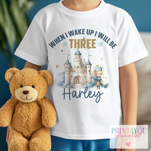 Personalised Prince Birthday Pyjama T-Shirt – "When I Wake Up I Will Be..." – Custom Name & Age (1-5) | White Cotton Tee | 6m - Age 8
