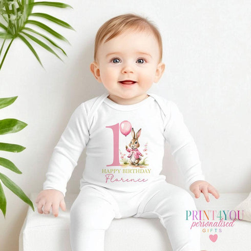 Personalised 1st Birthday Outfit – Baby Milestone Vest, Sleepsuit & T – Shirt Set