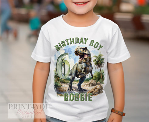 Personalised Dinosaur Birthday T-Shirt for Boys | Cotton Tee Ages 6m–10yrs | T-Rex Birthday Shirt | Kids Dino Party Outfit
