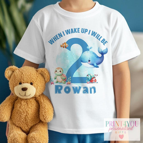 Personalised Under the Sea Birthday Pyjama T-Shirt – "When I Wake Up I Will Be..." – Custom Name & Age (1-5) | White Cotton Tee | 6m - Age 8