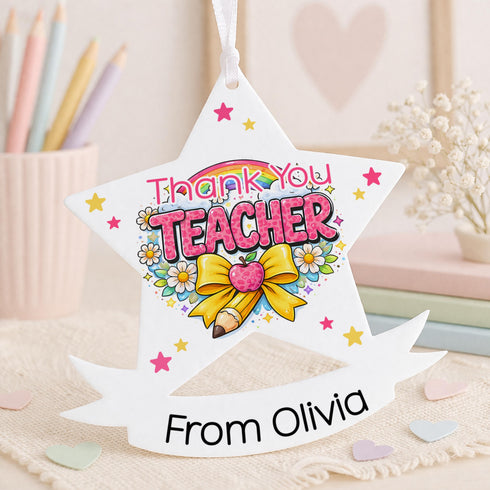 Thank You Teacher Gift – Personalised Acrylic Star Decoration – Rainbow Keepsake - 1