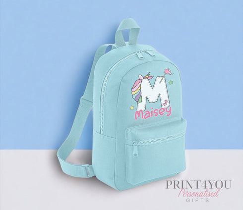 Personalised Kids Backpack, School Rucksack, Nursery Bag, Other colours, Unicorn Initial and name