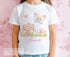 Personalised butterfly children’s t-shirt with pastel butterflies, floral garden sign and custom name for girls