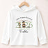 White lightweight hooded long-sleeved children’s top featuring a personalised green teddy bear preschool graduation 2026 design.