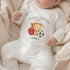 Personalised My First World Cup 2026 baby sleepsuit with football trophy and foam finger design, custom football romper