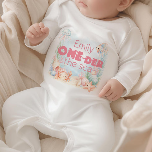 Personalised Birthday Pyjamas – Under The Sea PJs With Custom Name For Girls’ 1st Birthday - Long Sleeved Vest
