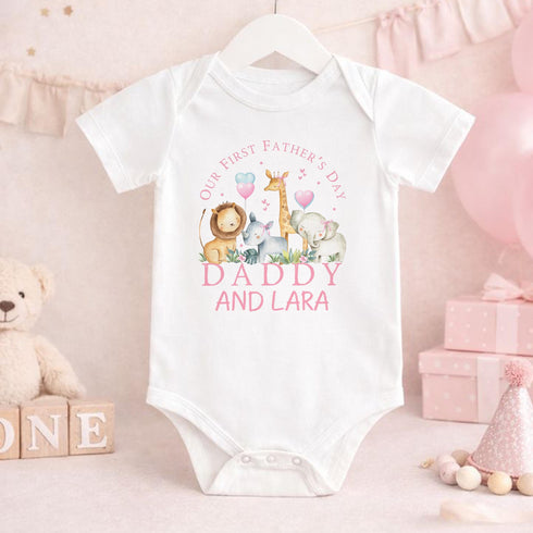 First Fathers Day Outfit – Personalised Baby Clothes With Safari Animal Design - Vest