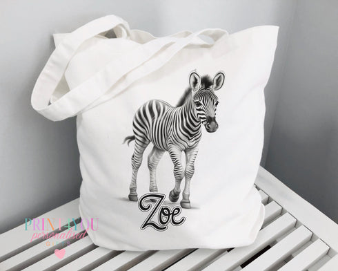 Personalised Zebra Sketch Tote Bag Reusable 100 Cotton Shopping Bag Unique Gift for Girls with Black and White Animal Designs