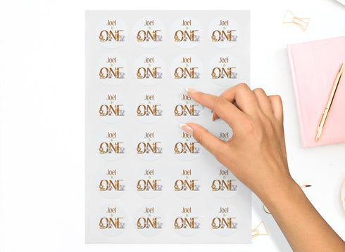 Personalised Jungle Animal 'ONE' Stickers | 1st Birthday Labels – Gloss Round Stickers | Custom Name | 5cm or 4.5cm | Perfect for Party Bags