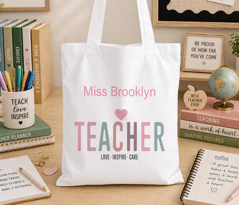Personalised Teacher Tote Bag – Custom Cotton School Tote Bag With Long Straps