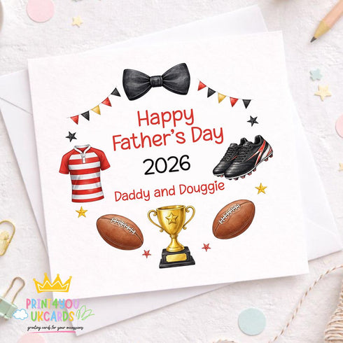 Personalised Fathers Day Card – Rugby Themed Sports Dad Keepsake Gift 2026 - Front only