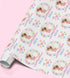 Personalised fairy birthday wrapping paper featuring a pretty fairy, floral wreath, pastel hearts and custom name for girls.