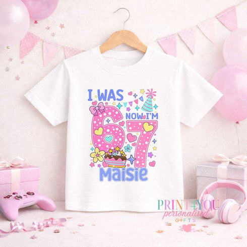 Personalised Girls T-Shirt – Viral 67 Trend Kids Meme Shirt with Custom Name