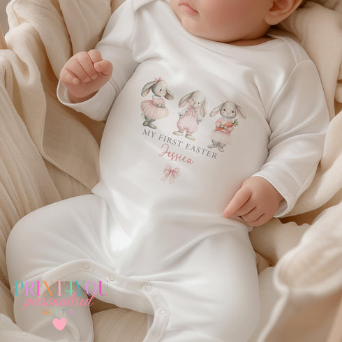 First Easter Baby Outfit – Personalised Soft Cotton Bunny Vest & Sleepsuit Gift