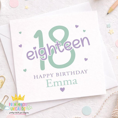Personalised 18th Birthday Card – Custom Age Keepsake For Daughter, Niece & Friends - Front only