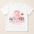 A white t-shirt with a pink number 3 and a happy birthday message, along with illustrations of three cute cartoon animals.