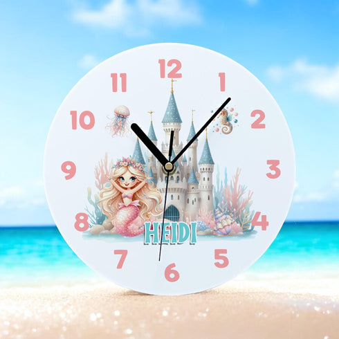 Personalised Acrylic Mermaid Clock for Girls Bedroom Ideal New Baby Gift 24.5cm Wide