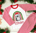 Personalised Red & White Striped Children's Christmas Pyjamas - Cute penguin