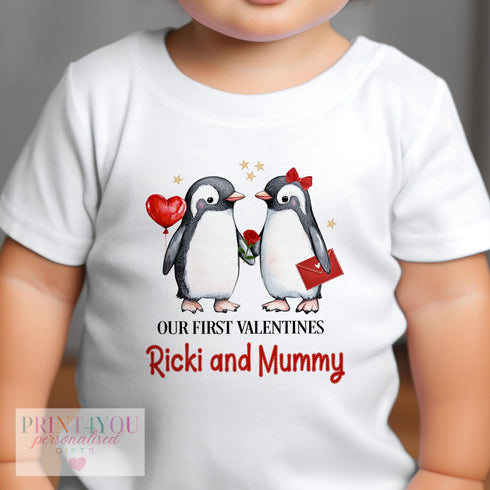 Personalised Baby Sleepsuit for 1st Valentines Day with Mummy Daddy