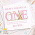 Personalised 1st Birthday Card - Pink Teddy Bear Design | Keepsake Square Greeting Card