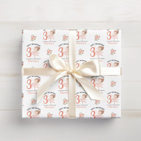 Personalised Ballerina Wrapping Paper, Custom Name Age Gift Wrap