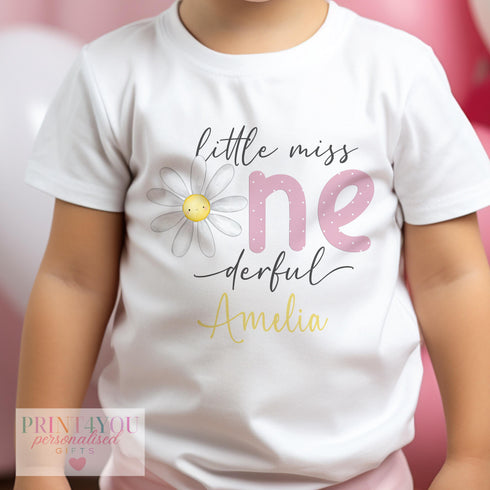 Personalised First Birthday T-shirt Sleepsuit Vest PJs or Bib - Miss One-derful Design