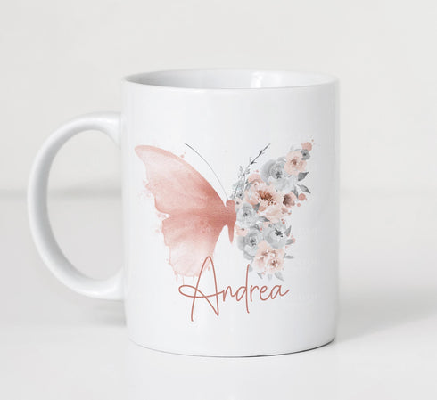 Personalised Gift Mug – Ceramic Coffee Mug With Floral Butterfly Design - No thanks