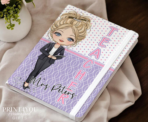 Personalised Teacher Notebook Custom A5 Journal with 7 Character Options Perfect End-of-Year Thank You Gift