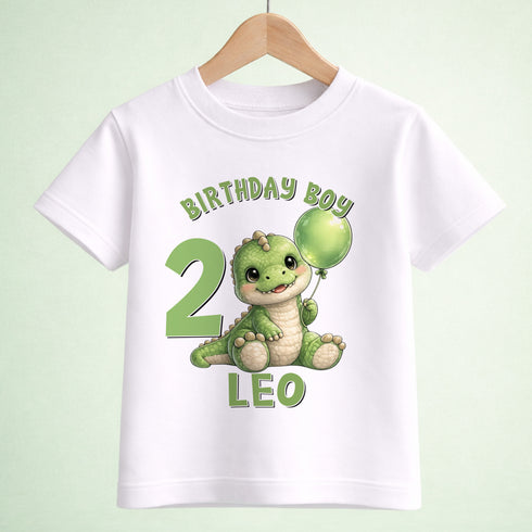 Children's clothing with the dinosaur birthday t-shirt design