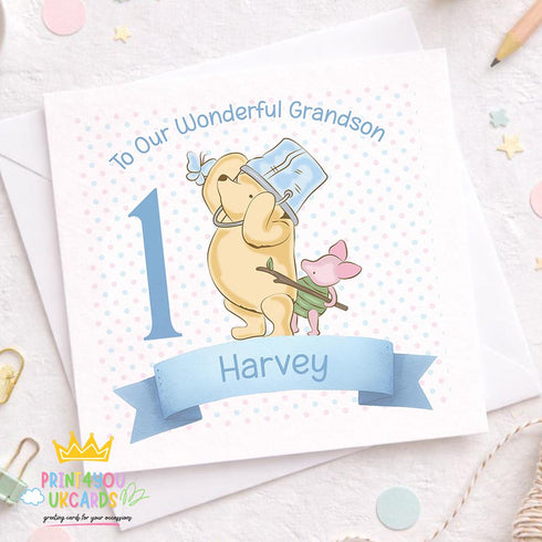 Personalised 1st Birthday Card – Classic Bear Design – Custom Name & Age Keepsake - Front Only