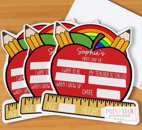 a set of personalized first day of school greeting cards.