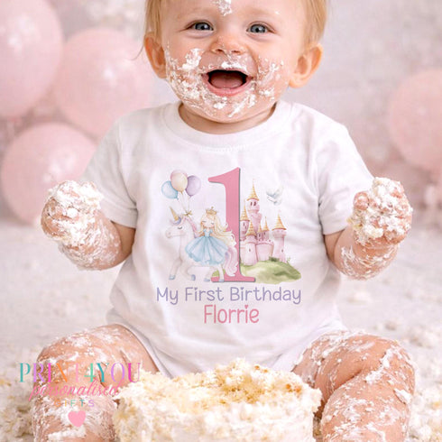 Personalised First Birthday Outfit – Unicorn Birthday Shirt With Pastel Design